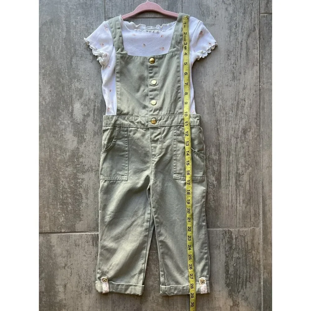 RACHEL ZOE Girls 2 Piece Outfit Set Overalls Designer 3T Boho Fashion Cute Soft